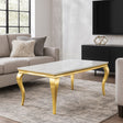 Luxury White Marble Effect Coffee Table with Gold Italian Style Frame