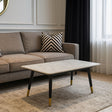 Modern Grey Ceramic Coffee Table with Black Legs and Gold Accents