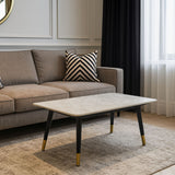 Modern Grey Ceramic Coffee Table with Black Legs and Gold Accents