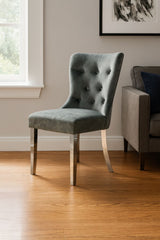 Modern Dark Grey Velvet Dining Chair with Chrome Legs