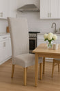 Mixed Brown Fabric Upholstered High Back Dining Chair with Oak Legs