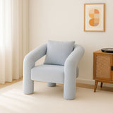 Light Grey Boucle Accent Chair with Curved Arms and Matching Cushion