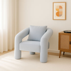Light Grey Boucle Accent Chair with Curved Arms and Matching Cushion