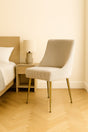 Modern Ivory Velvet Dining Chair with Ribbed Back and Gold Metal Legs