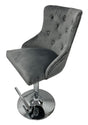 Modern Dark Grey Velvet Bar Stool with Lion Knocker and Chrome Pedestal Base