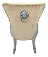 Luxury Cream Velvet Dining Chair with Lion Knocker and Chrome Legs