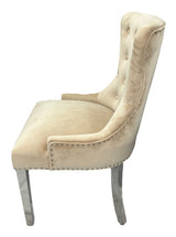 Luxury Cream Velvet Dining Chair with Lion Knocker and Chrome Legs