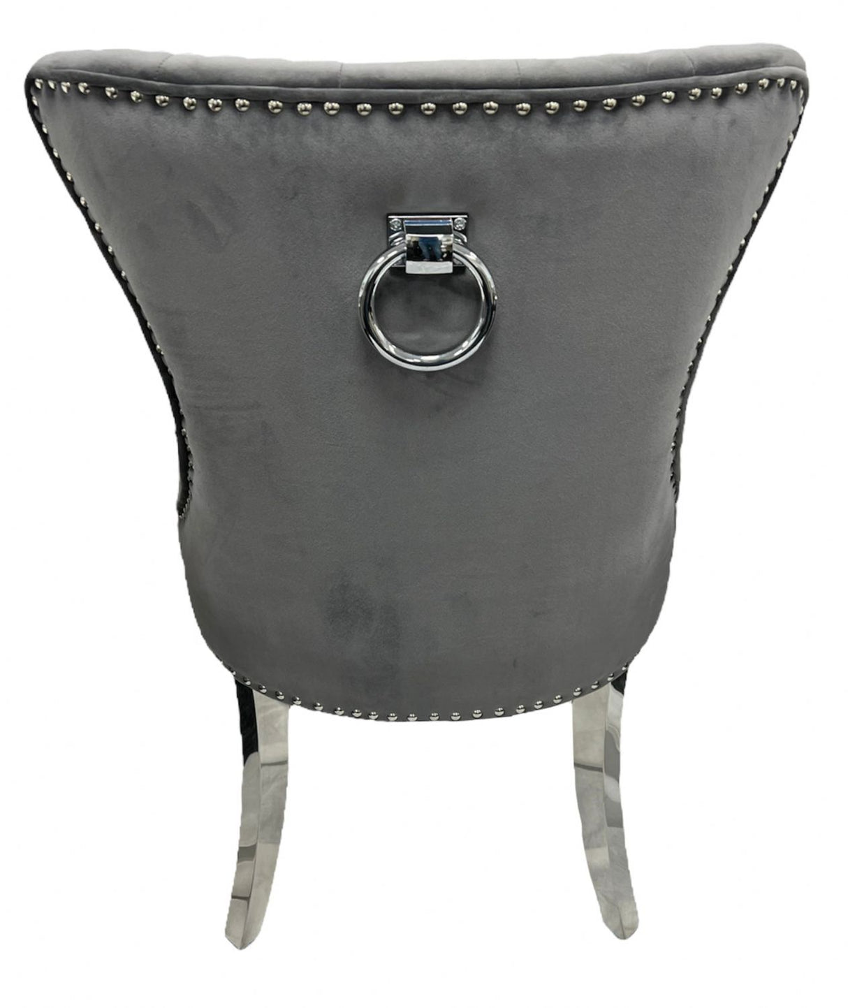 Luxury Dark Grey Velvet Dining Chair with Ring Knocker and Chrome Legs