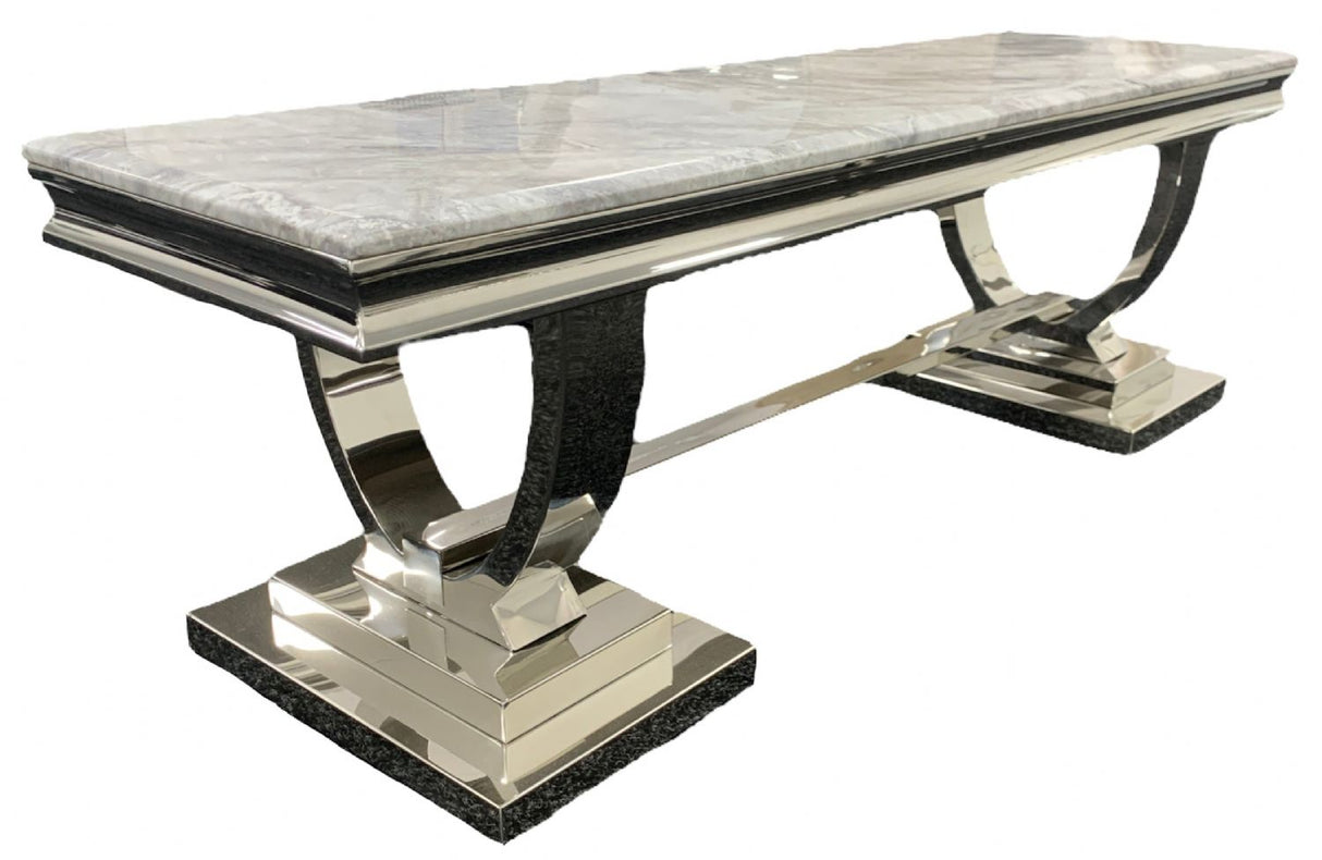 Luxury White Marble Effect TV Stand with Chrome Circular Pedestal Base
