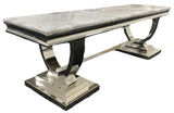 Luxury White Marble Effect TV Stand with Chrome Circular Pedestal Base