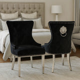 Luxury Black Velvet Dining Chair with Lion Knocker and Chrome Legs