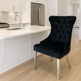 Luxury Black Velvet Dining Chair with Ring Knocker and Chrome Legs