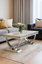 Luxury White Marble Effect Coffee Table with Chrome Circular Pedestal Base
