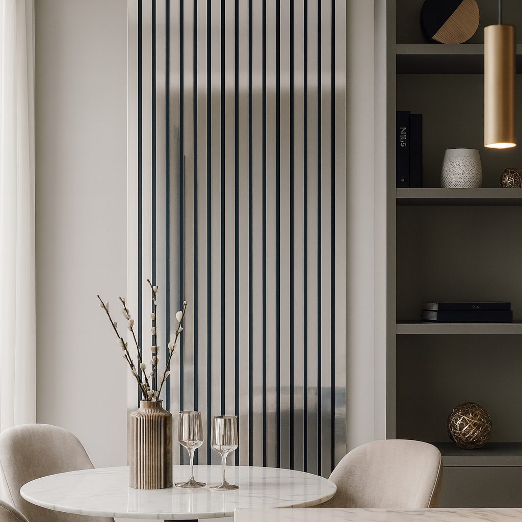 Acoustic Slatted Wall Panels - Luxe Finish - 240cm x 60cm (4 pack) - Chrome Metallic