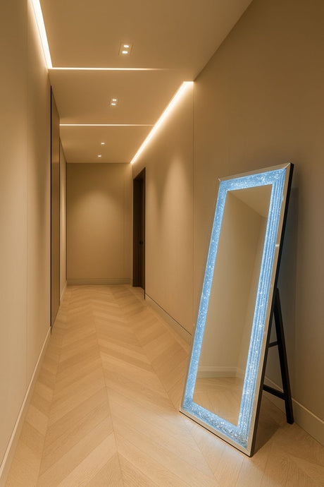 Modern LED Crushed Diamond Frame Full Length Standing Mirror