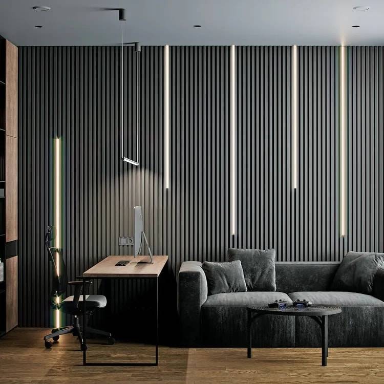 Black Slatted Acoustic Wall Panel 60 x 240cm