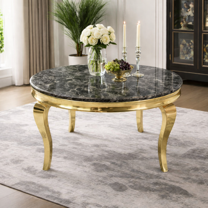 Luxury White Marble Effect Gold Dining Table