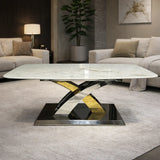 Luxury Cream Marble Effect Coffee Table with Silver and Gold Cross Base