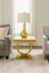 Luxury White Marble Effect Lamp Table with Brushed Gold Circular Pedestal Base