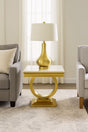 Luxury White Marble Effect Lamp Table with Brushed Gold Circular Pedestal Base