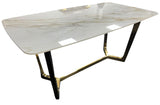 Luxury White Ceramic Dining Table with Gold Geometric Metal Base