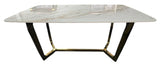 Luxury White Ceramic Dining Table with Gold Geometric Metal Base