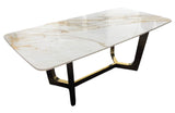 White Marble Effect Ceramic Coffee Table with Gold Angular Metal Base