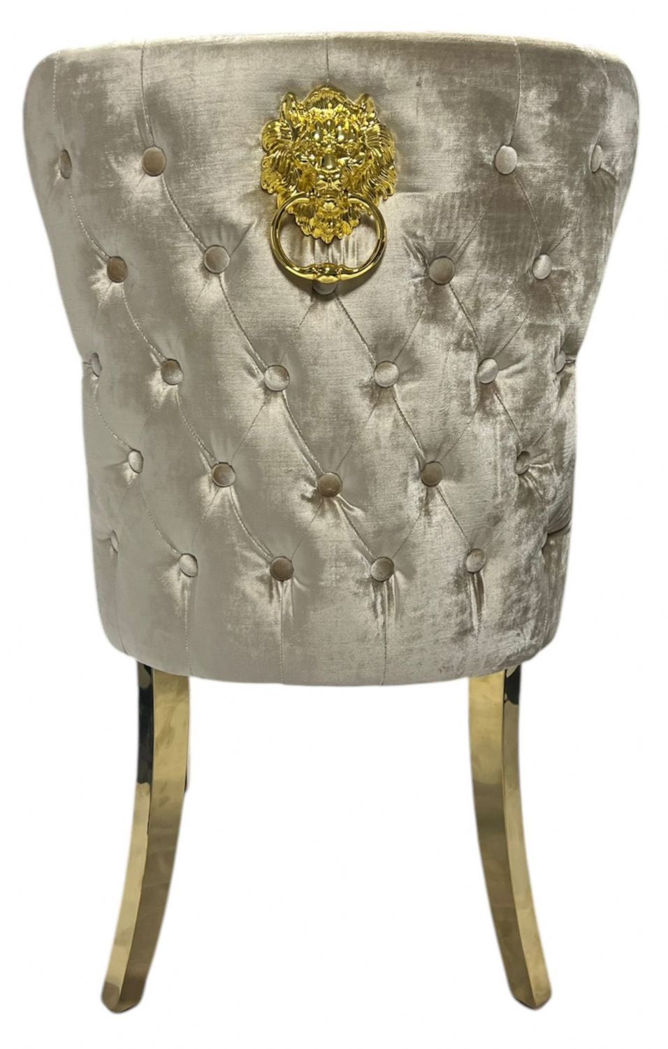 Luxury Mink Shimmer Velvet Dining Chair with Lion Knocker and Gold Legs