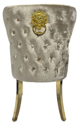 Luxury Mink Shimmer Velvet Dining Chair with Lion Knocker and Gold Legs