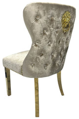 Luxury Mink Shimmer Velvet Dining Chair with Lion Knocker and Gold Legs