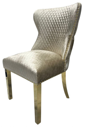 Luxury Mink Shimmer Velvet Dining Chair with Lion Knocker and Gold Legs