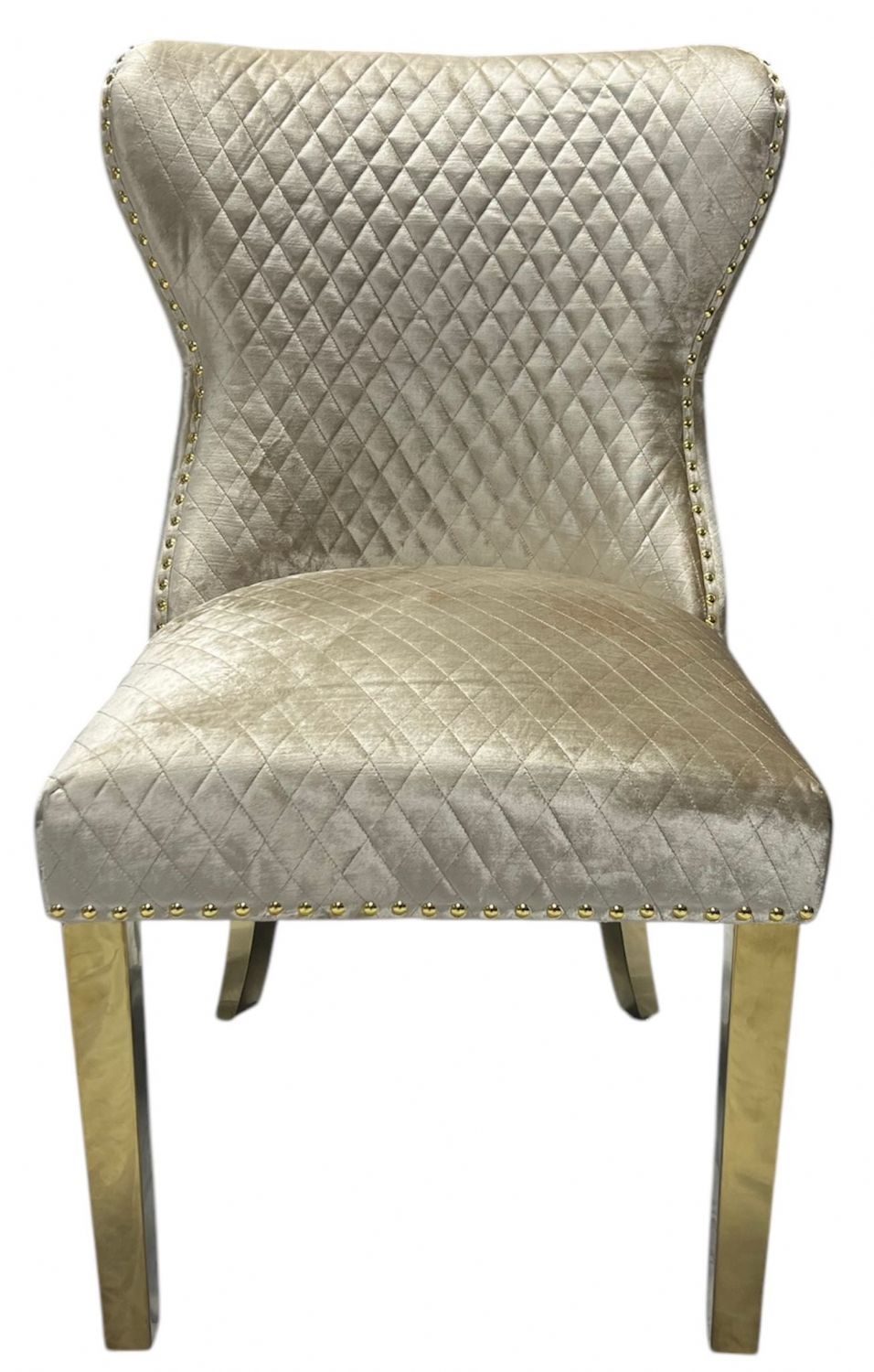 Luxury Mink Shimmer Velvet Dining Chair with Lion Knocker and Gold Legs
