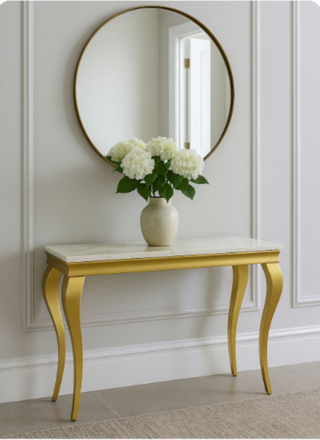 Luxury White Marble Effect 1.2m Console Table with Gold Metal Frame