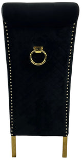 Luxury Black Velvet Dining Chair with Gold Ring Knocker and Gold Legs