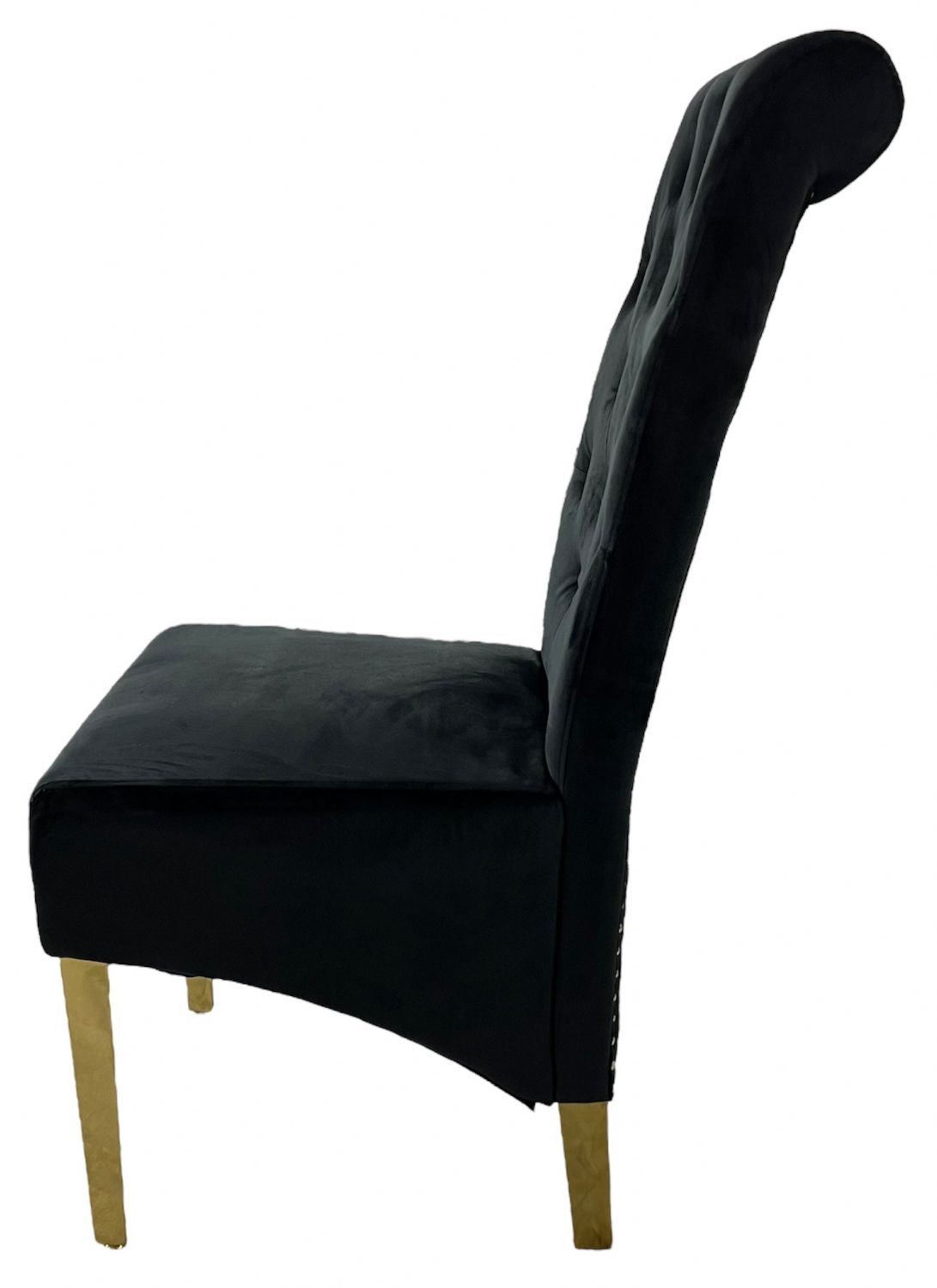 Luxury Black Velvet Dining Chair with Gold Ring Knocker and Gold Legs