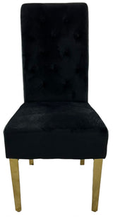 Luxury Black Velvet Dining Chair with Gold Ring Knocker and Gold Legs