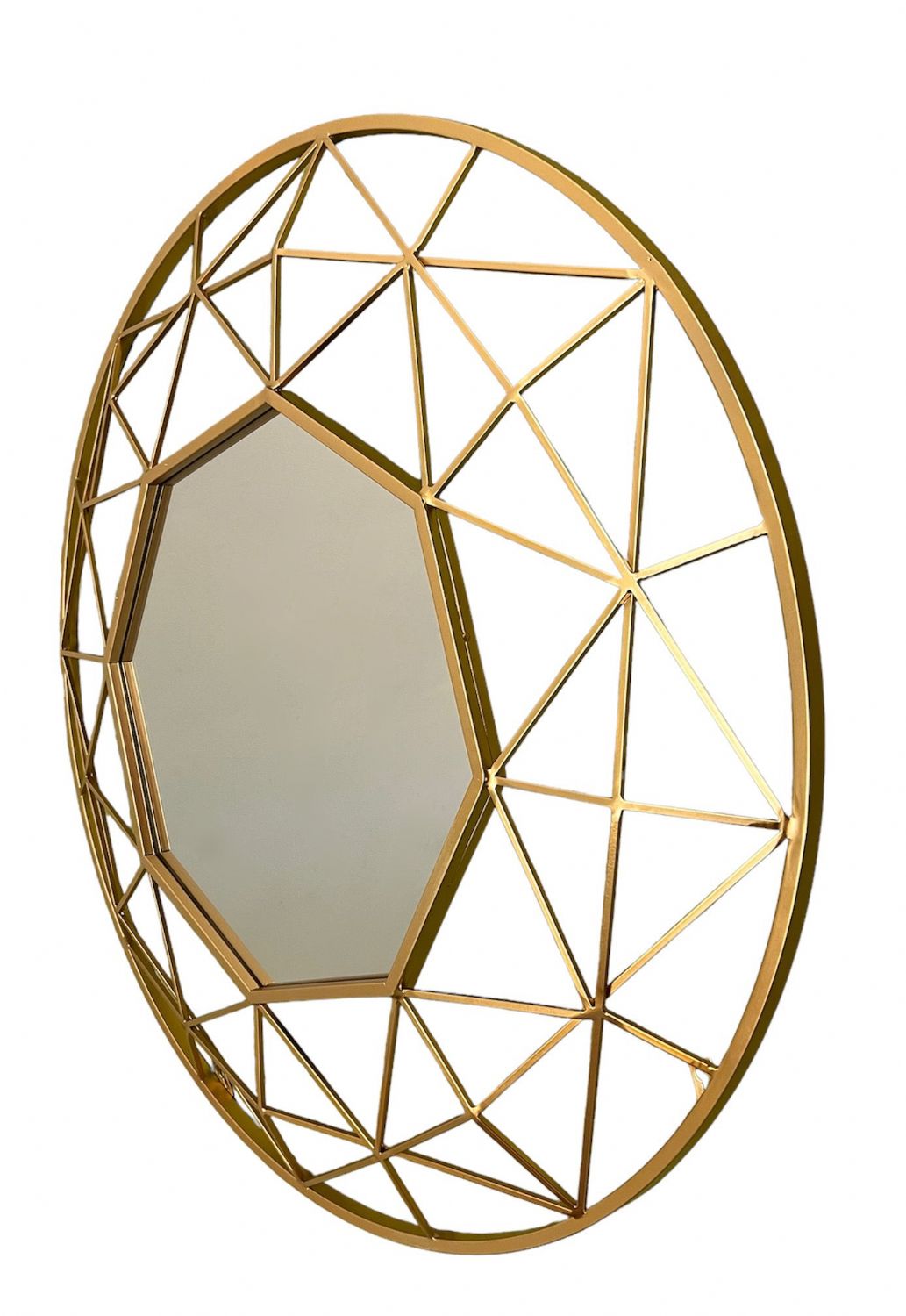 Modern Gold Geometric Round Wall Mirror 80cm