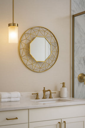 Modern Gold Geometric Round Wall Mirror 80cm