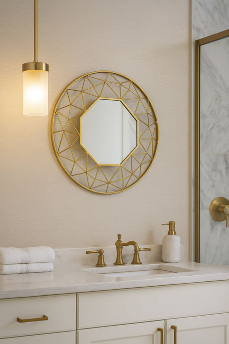 Modern Gold Geometric Round Wall Mirror 80cm