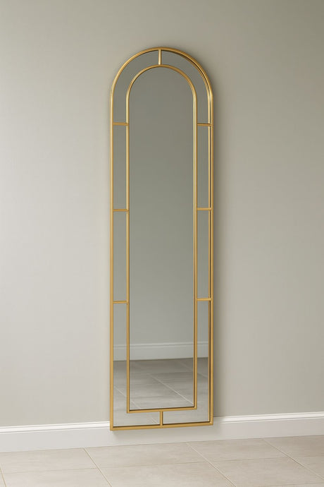 Modern Gold Art Deco Arched Full Length Tall Wall Mirror
