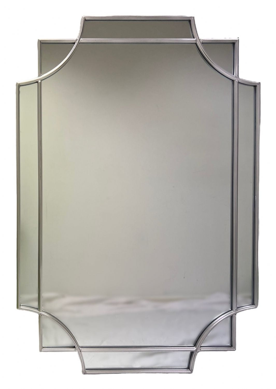 Silver Art Deco Frame Over Wall Mirror with Geometric Design