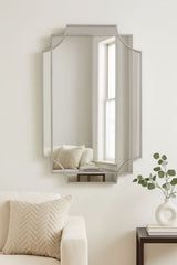 Silver Art Deco Frame Over Wall Mirror with Geometric Design