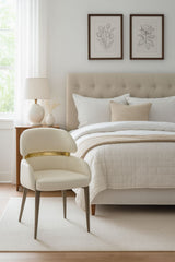 Classic Cream PU Upholstered Dining Chair with Gold Accent Detail and Tapered Legs