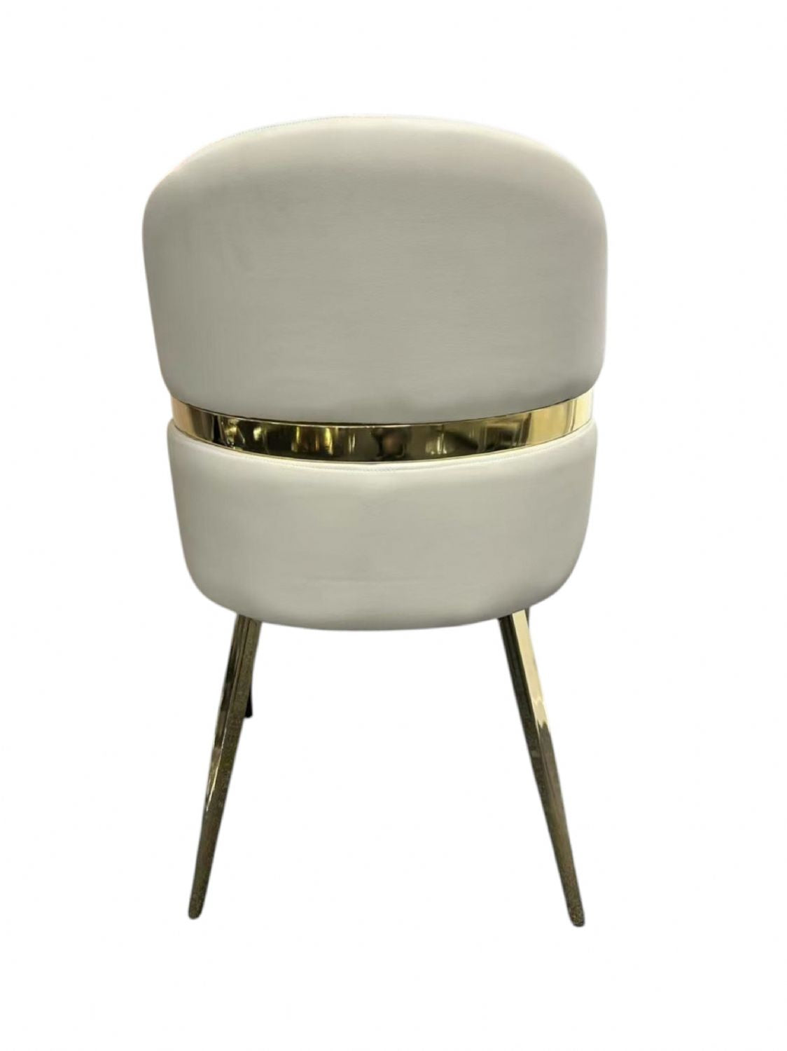 Classic Cream PU Upholstered Dining Chair with Gold Accent Detail and Tapered Legs