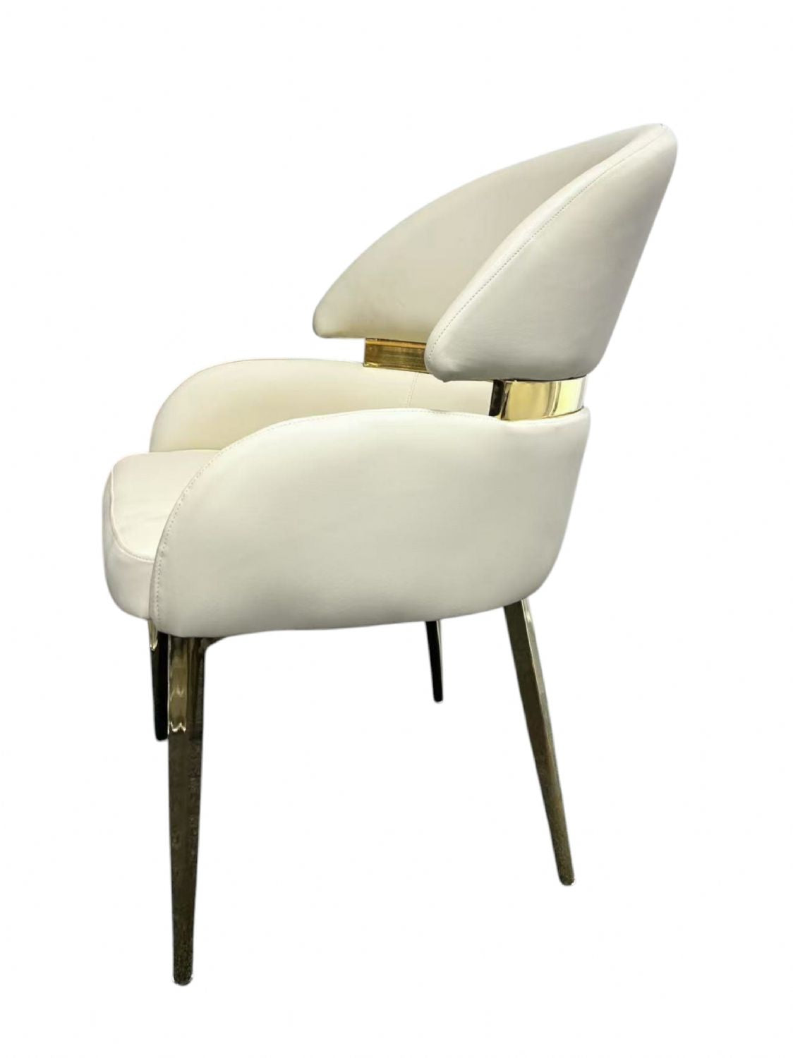 Classic Cream PU Upholstered Dining Chair with Gold Accent Detail and Tapered Legs