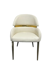 Classic Cream PU Upholstered Dining Chair with Gold Accent Detail and Tapered Legs