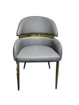 Luxury Grey PU Upholstered Dining Chair with Gold Accent Bar and Gold Legs