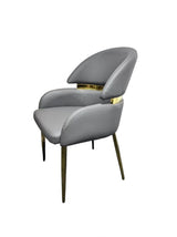 Luxury Grey PU Upholstered Dining Chair with Gold Accent Bar and Gold Legs