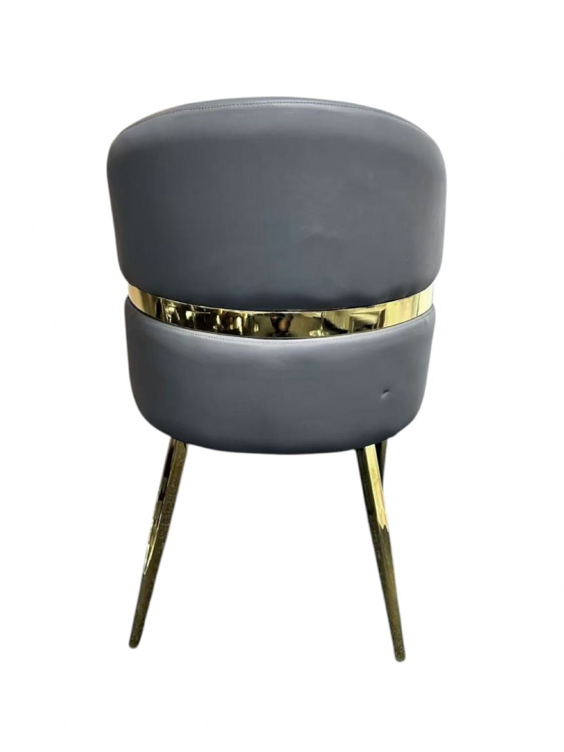 Luxury Grey PU Upholstered Dining Chair with Gold Accent Bar and Gold Legs