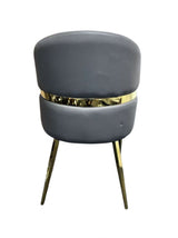 Luxury Grey PU Upholstered Dining Chair with Gold Accent Bar and Gold Legs